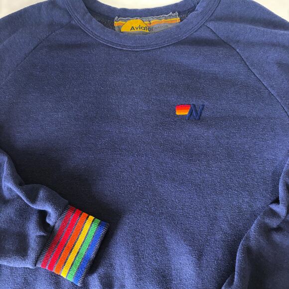 AVIATOR NATION Rainbow Stripes Sweatshirt in Navy Size S - Picture 9 of 13